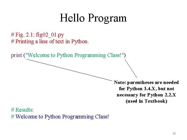 Hello Program # Fig. 2. 1: fig 02_01. py # Printing a line of