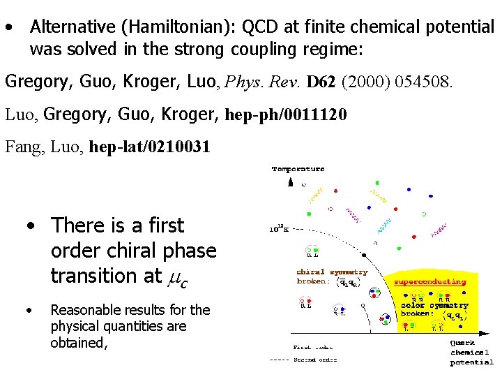  • Alternative (Hamiltonian): QCD at finite chemical potential was solved in the strong
