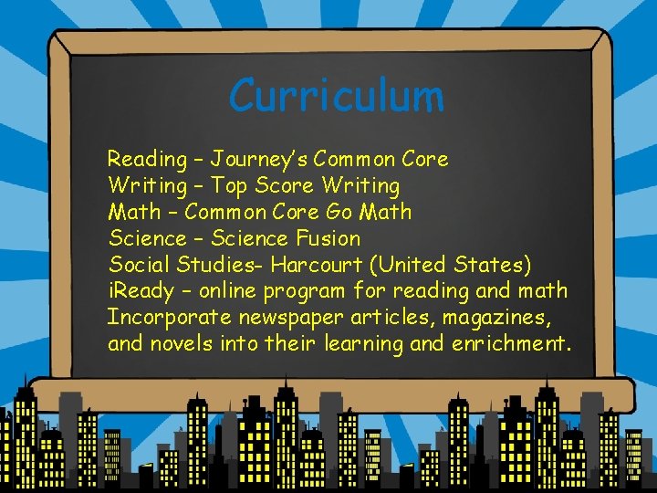 Curriculum Reading – Journey’s Common Core Writing – Top Score Writing Math – Common