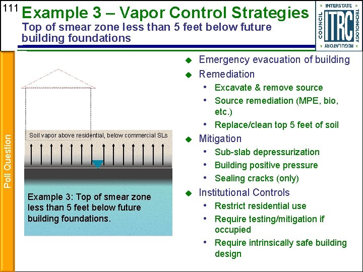 111 Example 3 – Vapor Control Strategies Top of smear zone less than 5