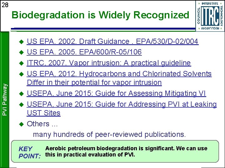 28 Biodegradation is Widely Recognized US EPA. 2002. Draft Guidance. EPA/530/D-02/004 US EPA. 2005.