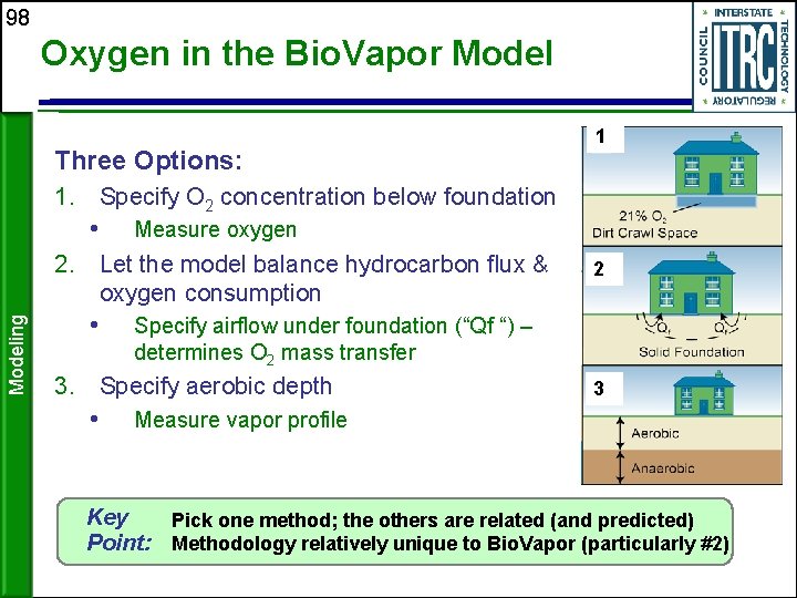 98 Oxygen in the Bio. Vapor Modeling Three Options: 1. Specify O 2 concentration