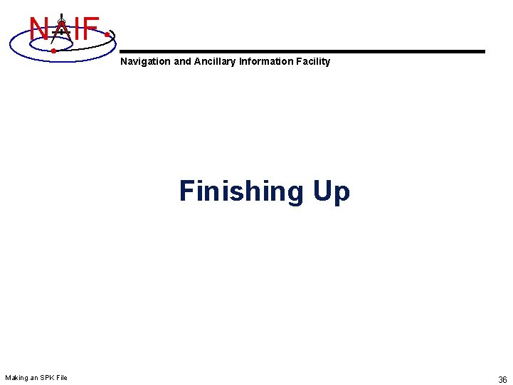 N IF Navigation and Ancillary Information Facility Finishing Up Making an SPK File 36 N IF Navigation and Ancillary Information Facility Finishing Up Making an SPK File 36