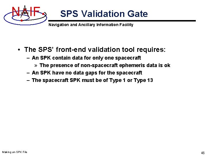N IF SPS Validation Gate Navigation and Ancillary Information Facility • The SPS’ front-end N IF SPS Validation Gate Navigation and Ancillary Information Facility • The SPS’ front-end