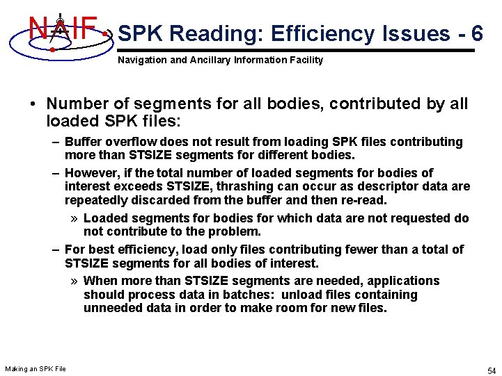 N IF SPK Reading: Efficiency Issues - 6 Navigation and Ancillary Information Facility • N IF SPK Reading: Efficiency Issues - 6 Navigation and Ancillary Information Facility •