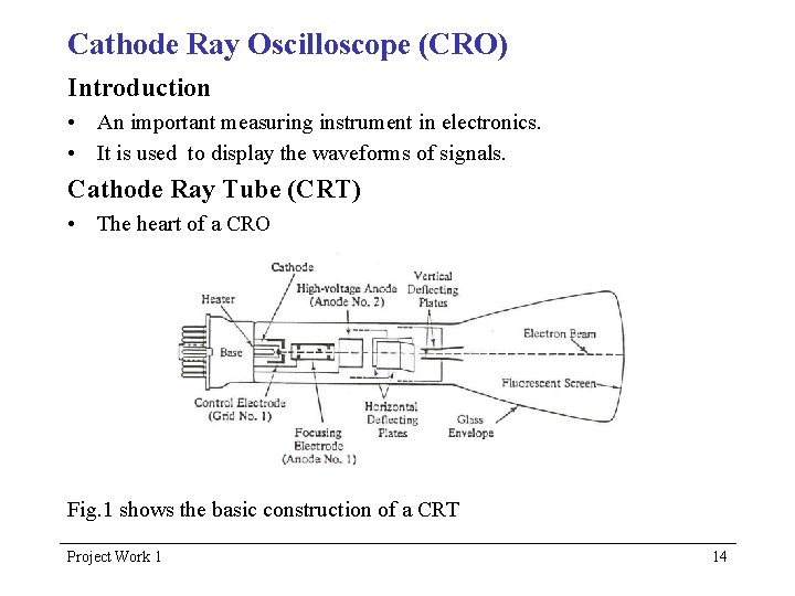 Cathode Ray Oscilloscope (CRO) Introduction • An important measuring instrument in electronics. • It