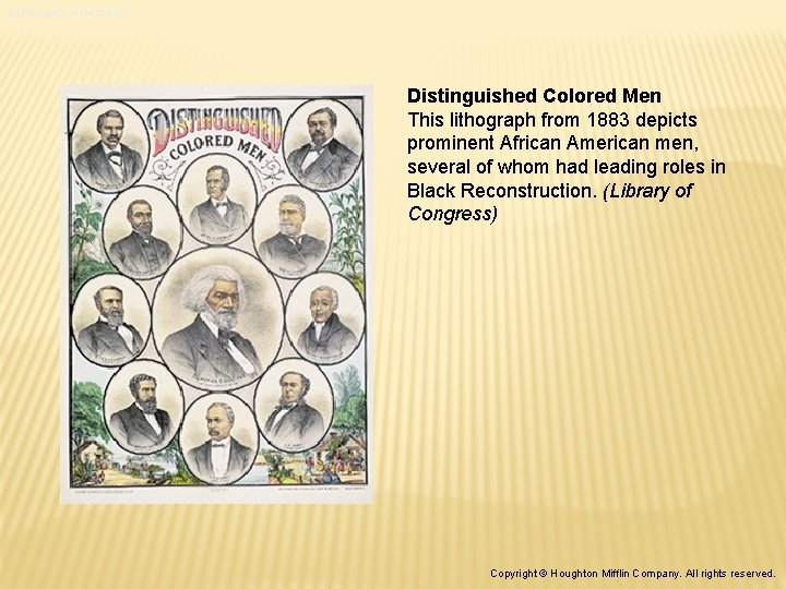 DISTINGUISHED COLORED MEN Distinguished Colored Men This lithograph from 1883 depicts prominent African American DISTINGUISHED COLORED MEN Distinguished Colored Men This lithograph from 1883 depicts prominent African American