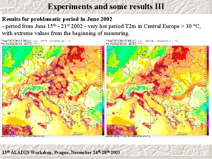 Experiments and some results III Results for problematic period in June 2002 - period