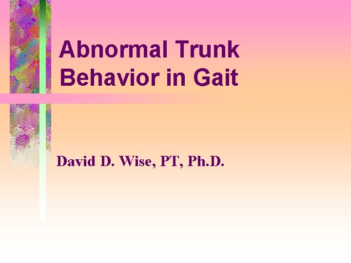 Abnormal Trunk Behavior in Gait David D. Wise, PT, Ph. D. 
