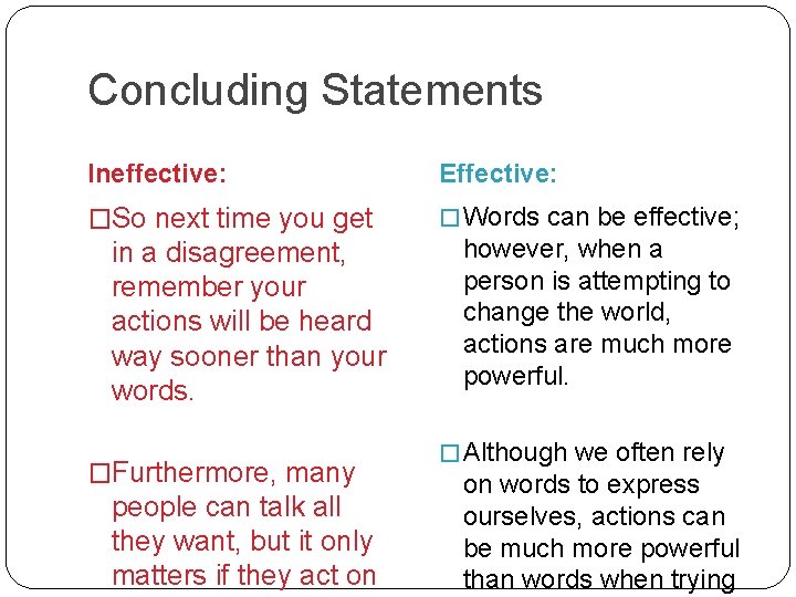 Concluding Statements Ineffective: Effective: �So next time you get � Words can be effective;