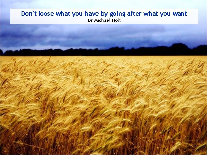 Don't loose what you have by going after what you want Dr Michael Holt