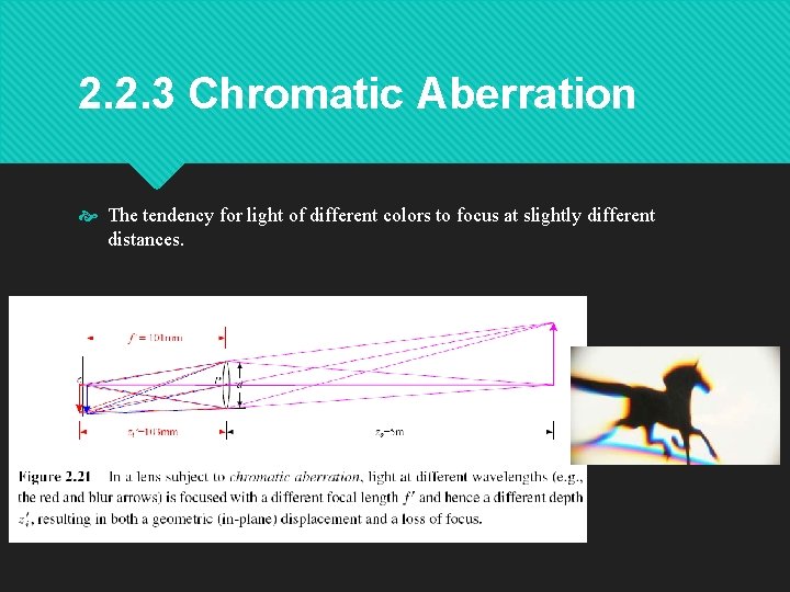 2. 2. 3 Chromatic Aberration The tendency for light of different colors to focus