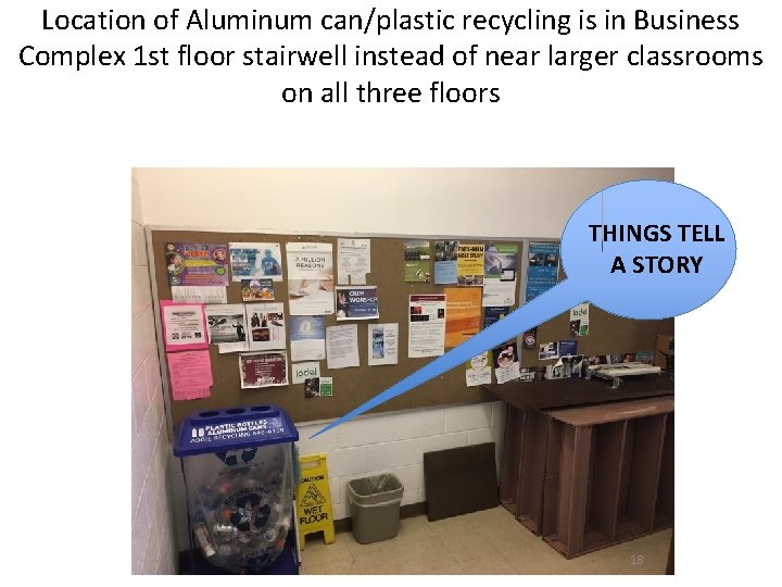 Location of Aluminum can/plastic recycling is in Business Complex 1 st floor stairwell instead