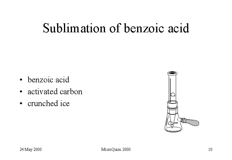 Sublimation of benzoic acid • benzoic acid • activated carbon • crunched ice 24