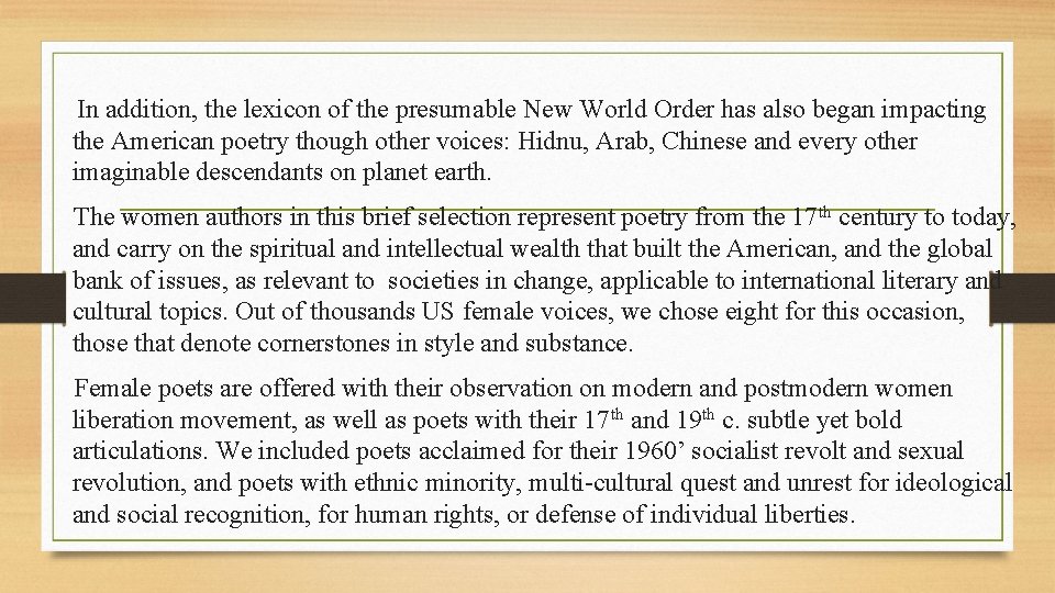  In addition, the lexicon of the presumable New World Order has also began