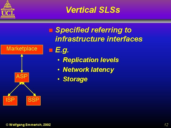 Vertical SLSs Specified referring to infrastructure interfaces n E. g. n Marketplace • Replication