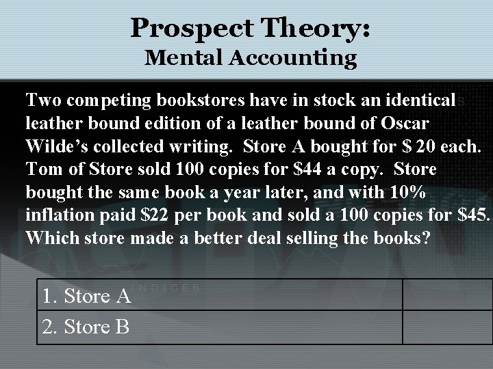 Prospect Theory: Mental Accounting Two competing bookstores have in stock an identical leather bound
