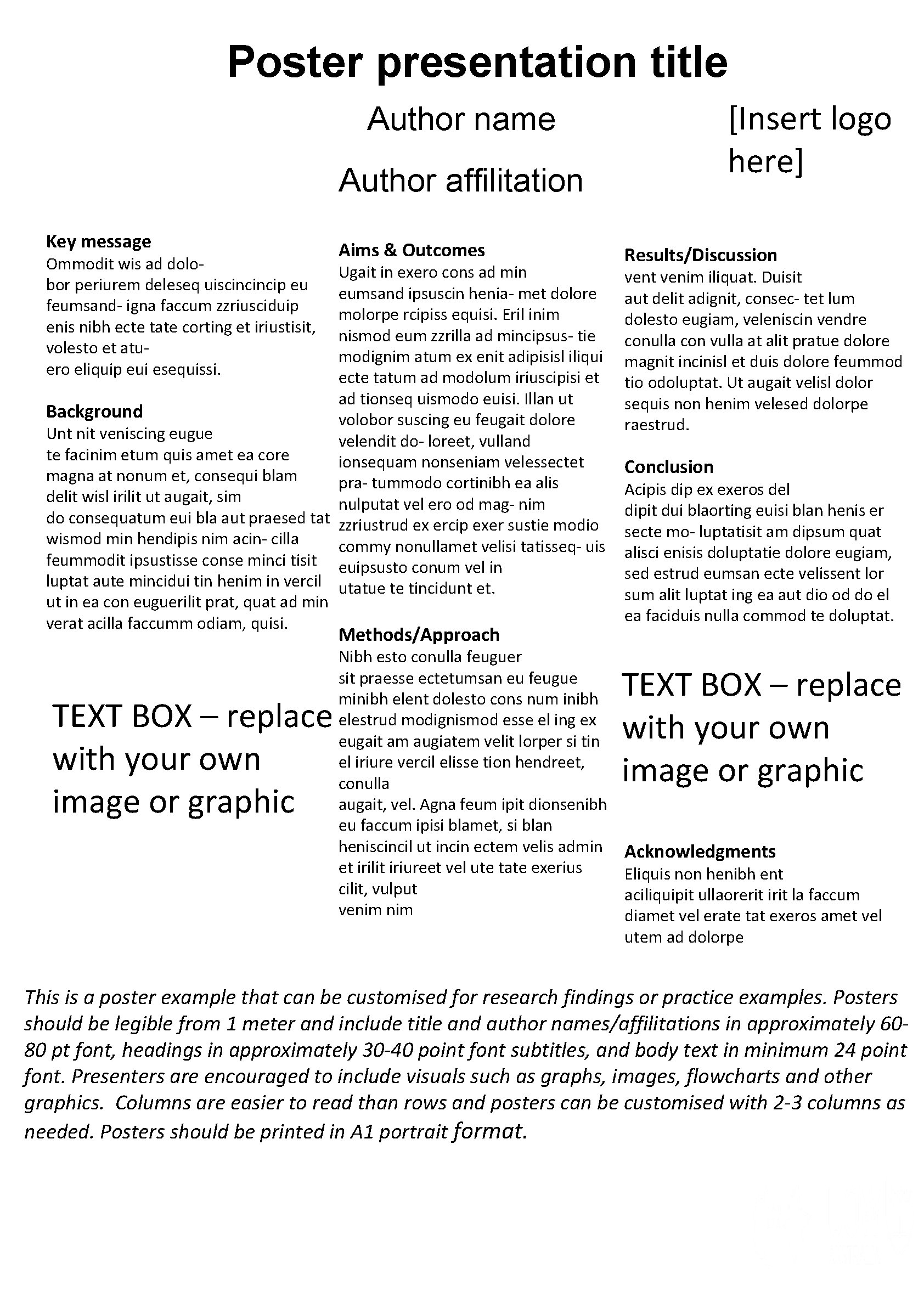 Poster presentation title [Insert logo here] Author name Author affilitation Key message Ommodit wis