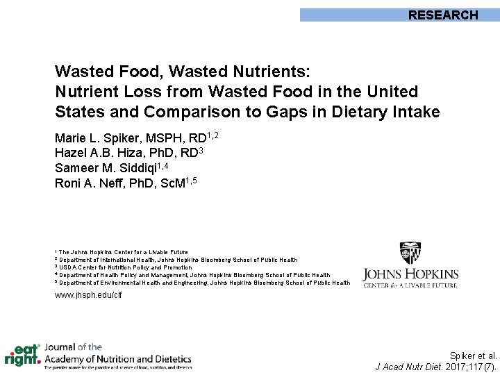 RESEARCH Wasted Food, Wasted Nutrients: Nutrient Loss from Wasted Food in the United States