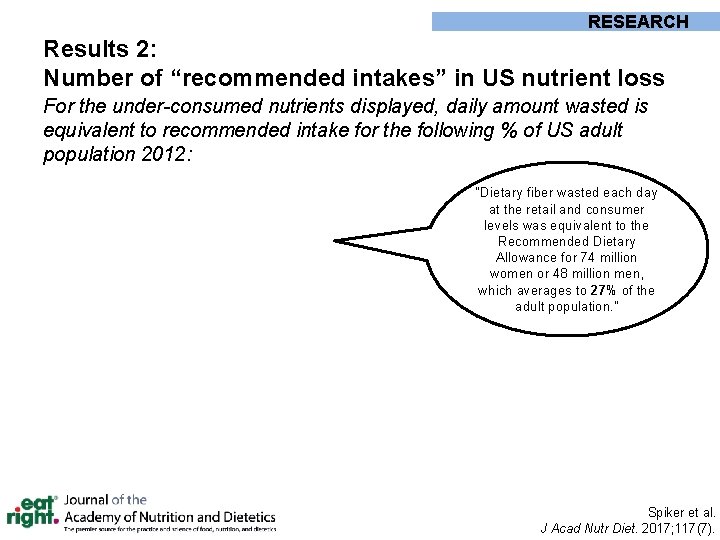 RESEARCH Results 2: Number of “recommended intakes” in US nutrient loss For the under-consumed