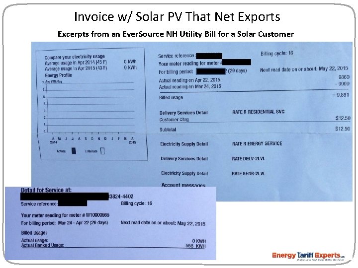 Invoice w/ Solar PV That Net Exports Excerpts from an Ever. Source NH Utility