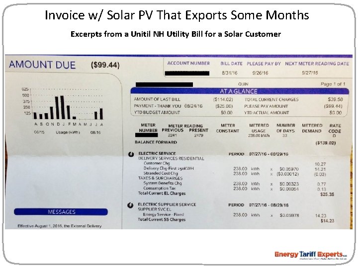 Invoice w/ Solar PV That Exports Some Months Excerpts from a Unitil NH Utility