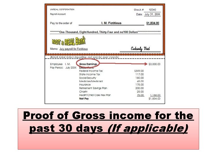 Proof of Gross income for the past 30 days (If applicable) 