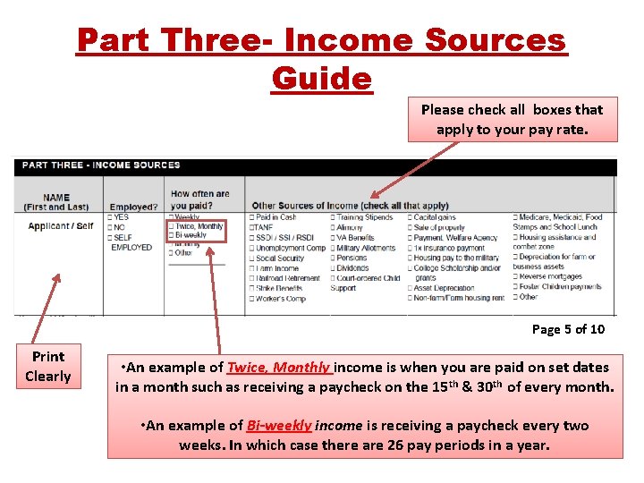 Part Three- Income Sources Guide Please check all boxes that apply to your pay