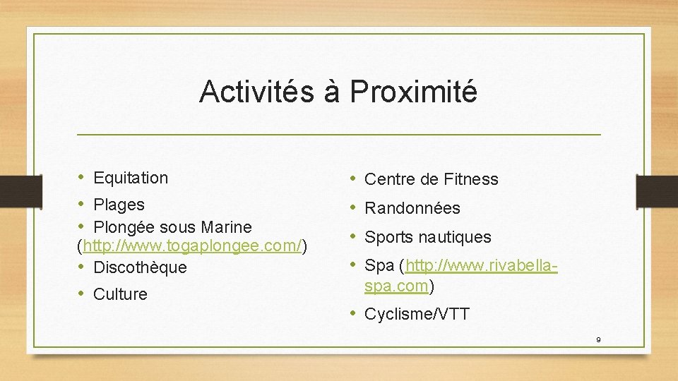Activités à Proximité • Equitation • Plages • Plongée sous Marine (http: //www. togaplongee.