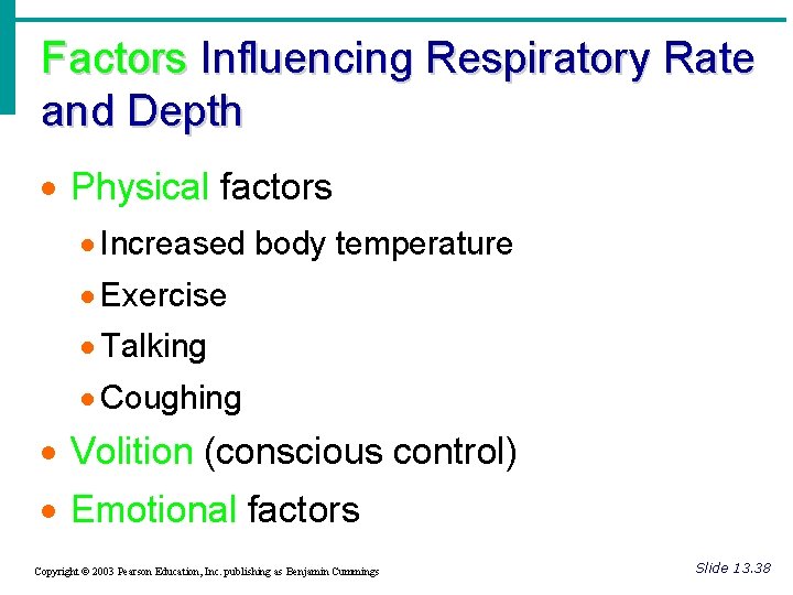 Factors Influencing Respiratory Rate and Depth · Physical factors · Increased body temperature ·