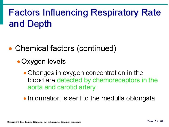 Factors Influencing Respiratory Rate and Depth · Chemical factors (continued) · Oxygen levels ·