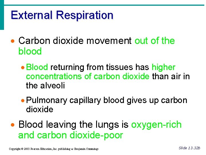 External Respiration · Carbon dioxide movement out of the blood · Blood returning from