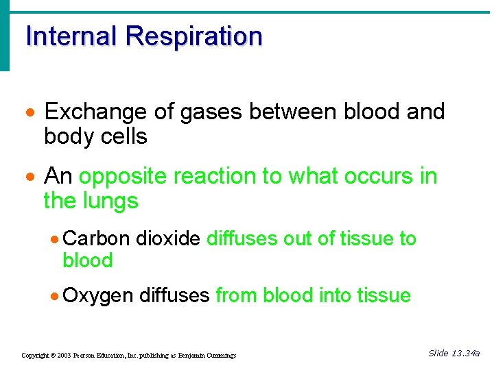 Internal Respiration · Exchange of gases between blood and body cells · An opposite