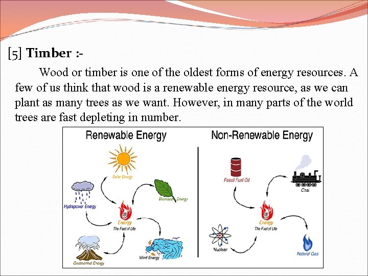 [5] Timber : Wood or timber is one of the oldest forms of energy