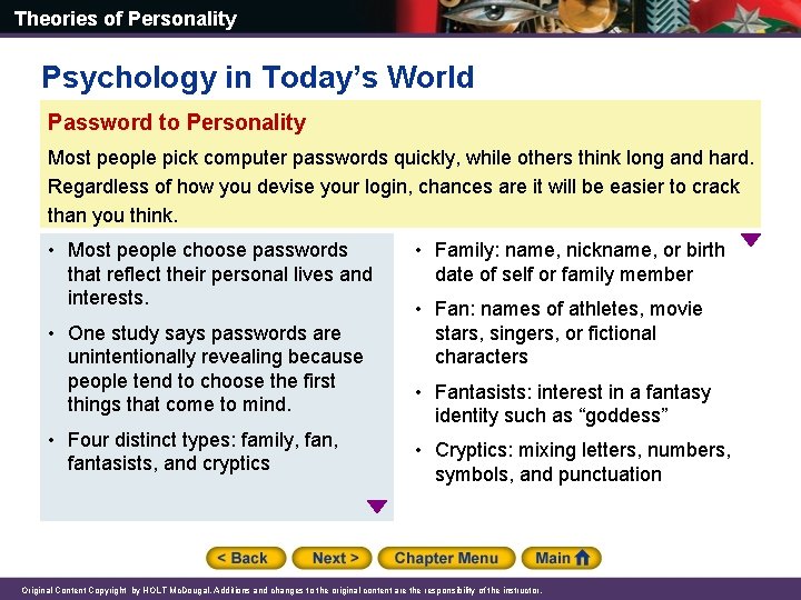 Theories of Personality Psychology in Today’s World Password to Personality Most people pick computer