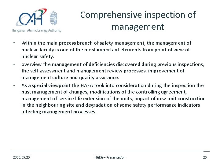 Comprehensive inspection of management • • • Within the main process branch of safety