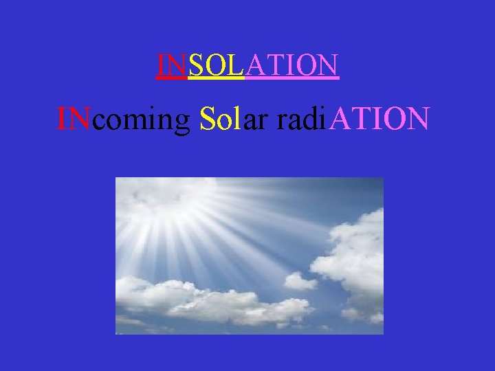 INSOLATION INcoming Solar radi. ATION 