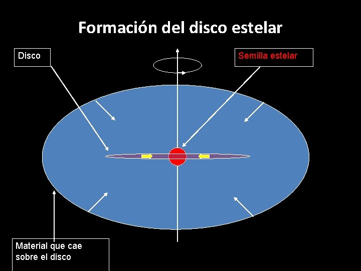 Formación del disco estelar Disco Material que cae sobre el disco Semilla estelar 