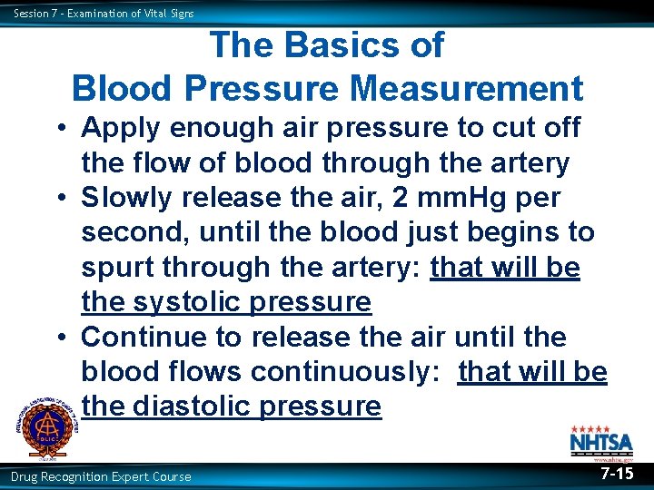 Session 7 – Examination of Vital Signs The Basics of Blood Pressure Measurement • Session 7 – Examination of Vital Signs The Basics of Blood Pressure Measurement •