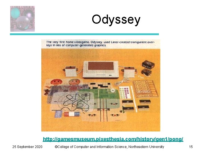 Odyssey http: //gamesmuseum. pixesthesia. com/history/gen 1/pong/ 25 September 2020 ©College of Computer and Information