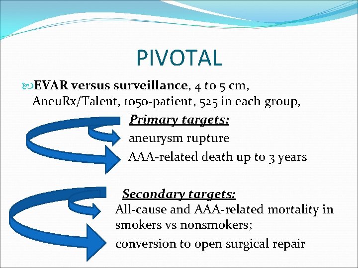PIVOTAL EVAR versus surveillance, 4 to 5 cm, Aneu. Rx/Talent, 1050 -patient, 525 in