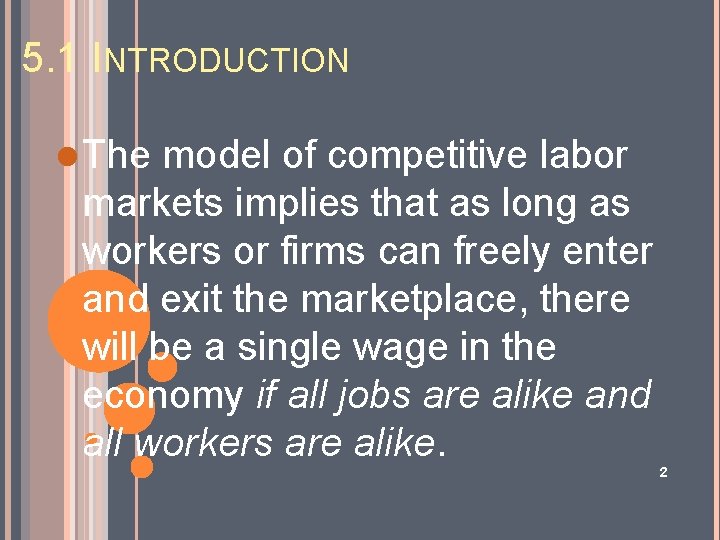 5. 1 INTRODUCTION l The model of competitive labor markets implies that as long