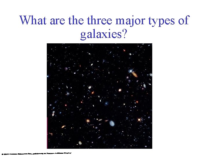 What are three major types of galaxies? 