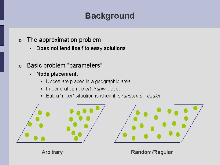 Background o The approximation problem o Does not lend itself to easy solutions Basic