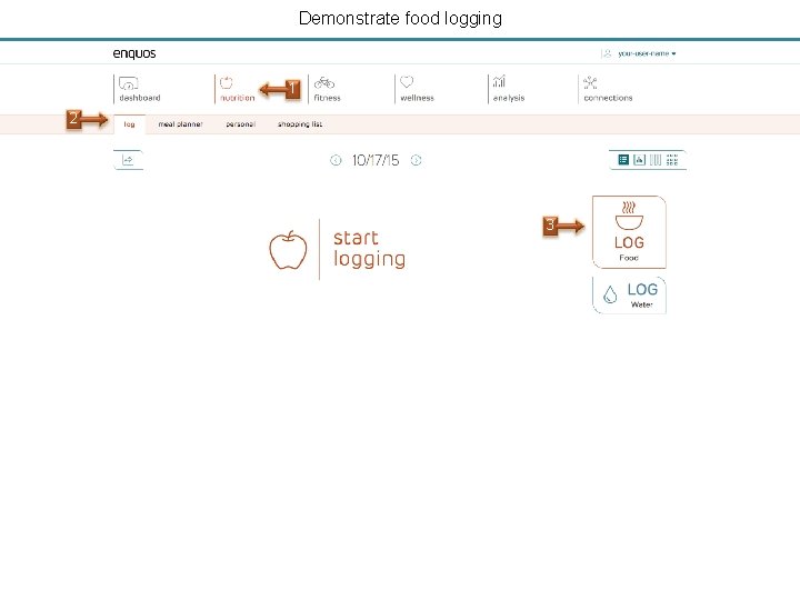 Demonstrate food logging 1 2 3 