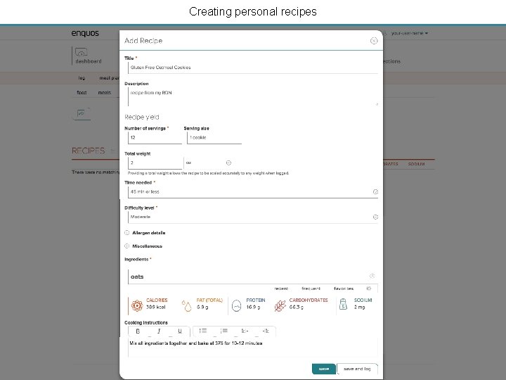 Creating personal recipes 