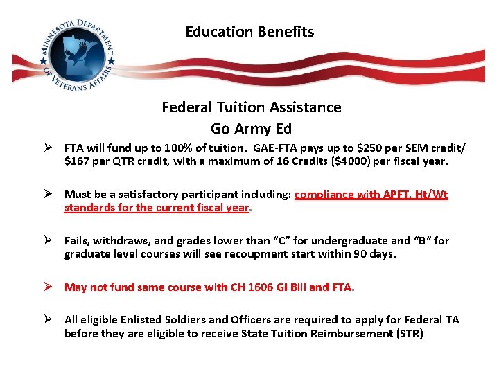 Education Benefits Federal Tuition Assistance Go Army Ed Ø FTA will fund up to