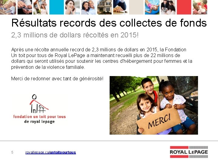 Résultats records des collectes de fonds 2, 3 millions de dollars récoltés en 2015!