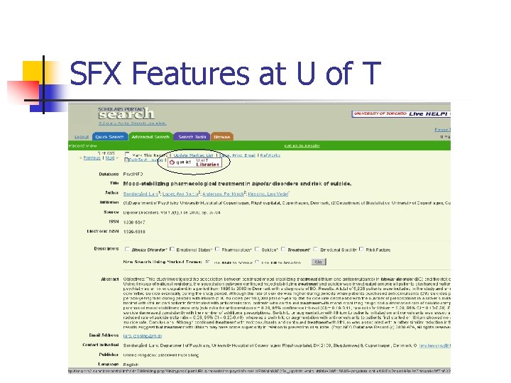 SFX Features at U of T 