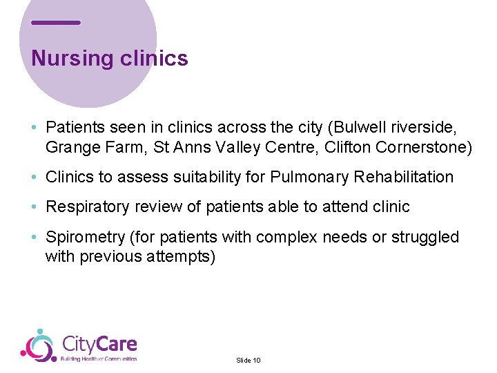 Nursing clinics • Patients seen in clinics across the city (Bulwell riverside, Grange Farm,